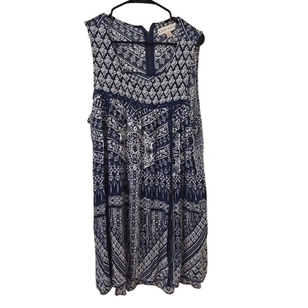 Knox Rose Blue White Medallion Print Sleeveless Boho Summer Dress XXLarge